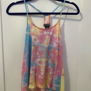 pink yellow blue tie dye tank top